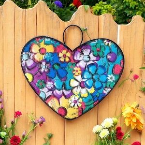 Small Groovy Flower Child Heart Wooden Wall Plaque